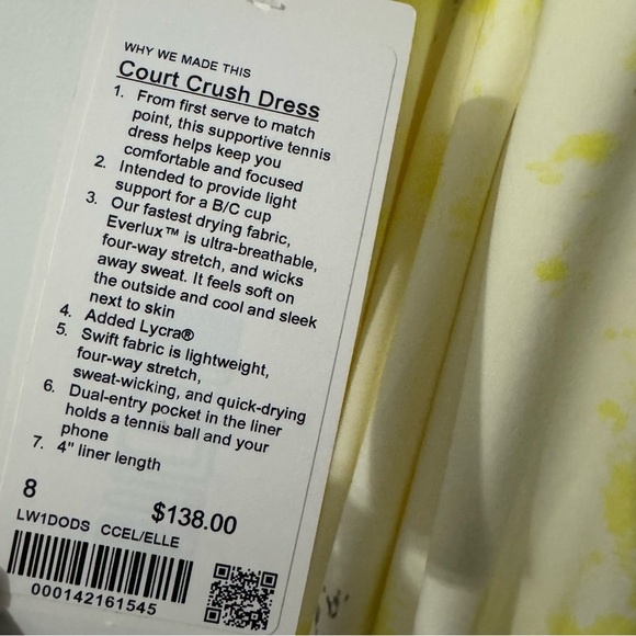 ❤️ SOLD Lululemon Court Crush Dress - Cross Court Wash Electric Lemon Size 8 - Picture 9 of 9